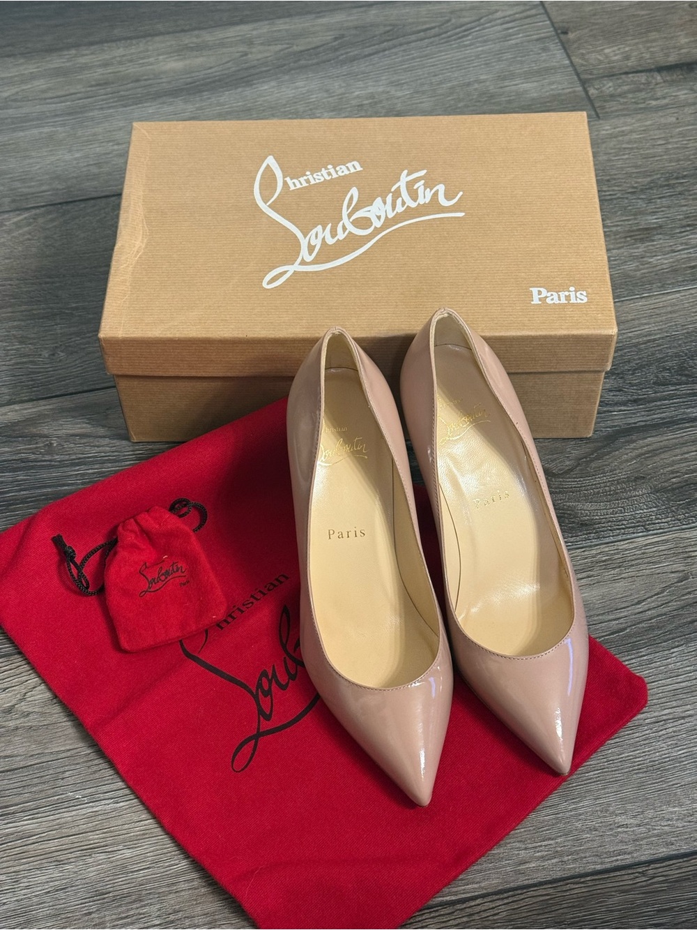 Christian Louboutin Nude Patent Pigalle Leather Heels - Size 36